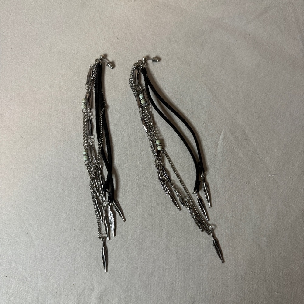 Chic Silver and Black Chain Earrings